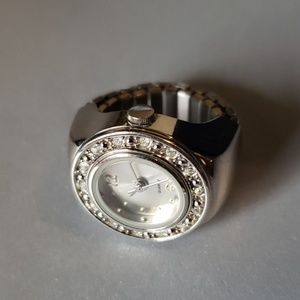 Avon April Birthstone Ring Watch Silvertone diamo